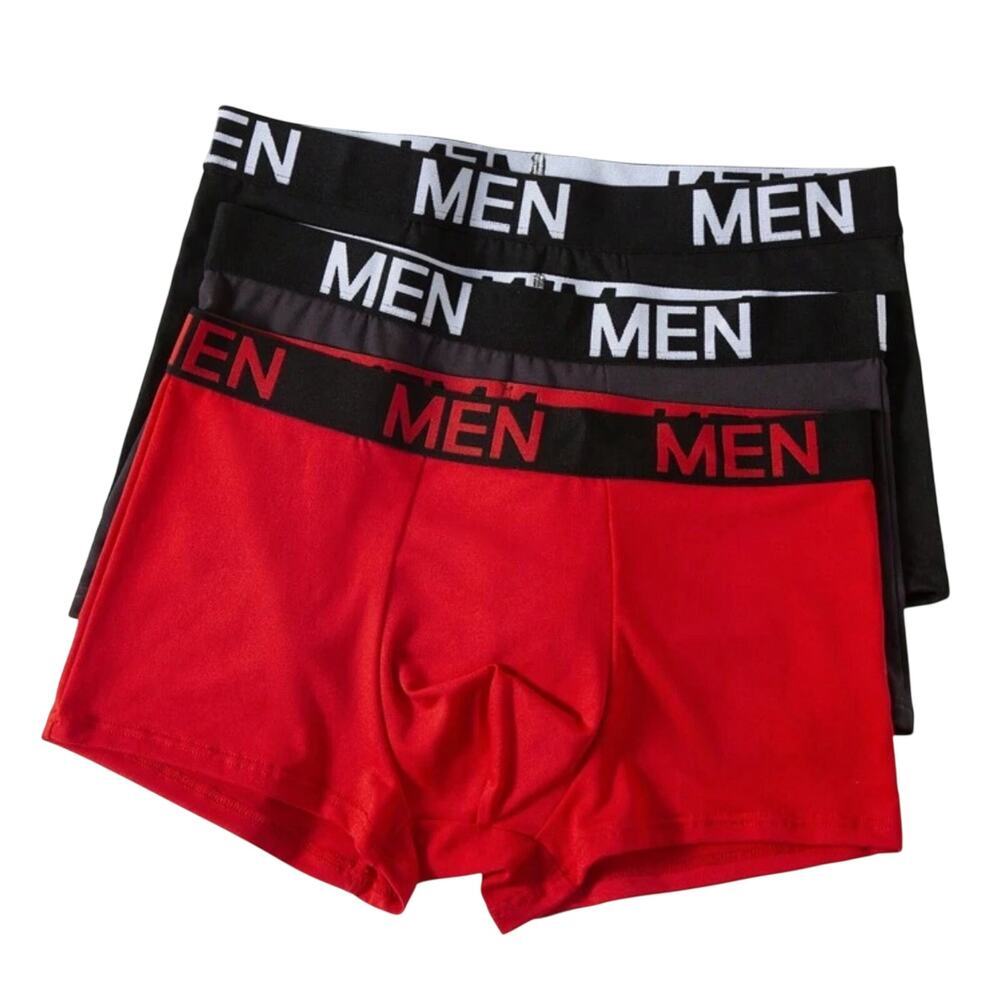 3 Pack Men's Solid Color Boxer Briefs in Black/Gray/Red, Size L​